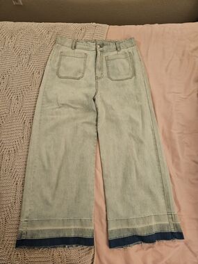 Source Unknown Light Mint Wide Leg Jeans with Dark Blue Hem